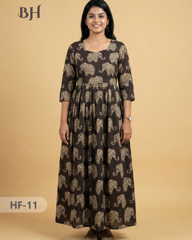 Kalamkari Design Frock – Black Colour | Handloom Ethnic Wear with Half Lining