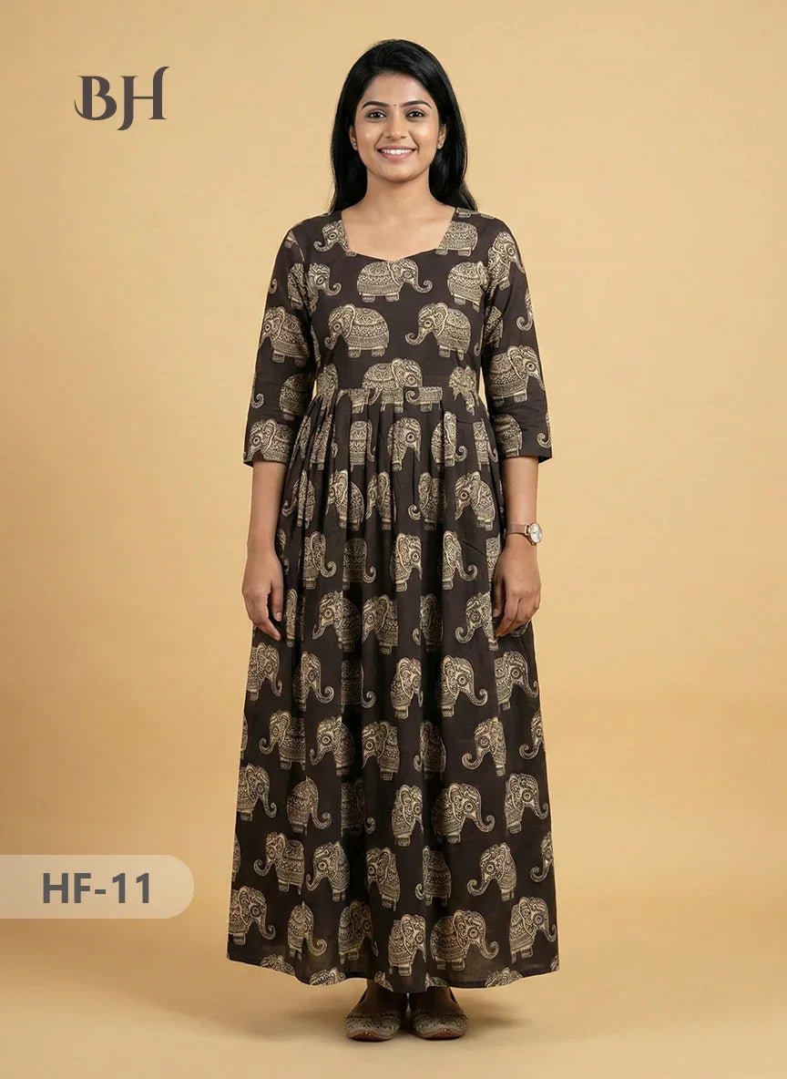 Kalamkari Design Frock – Black Colour | Handloom Ethnic Wear with Half Lining