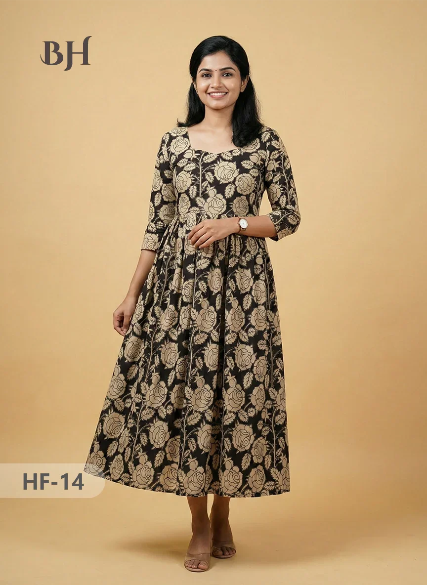 Kalamkari Design Frock – Black Colour | Handloom Ethnic Wear with Half Lining