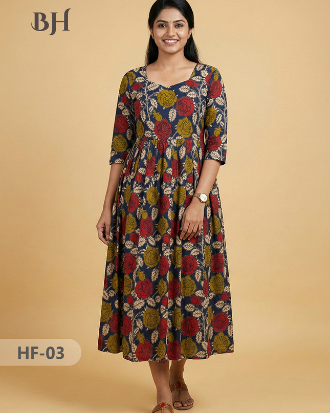 Kalamkari Design Frock – Blue Colour | Handloom Ethnic Wear with Half Lining