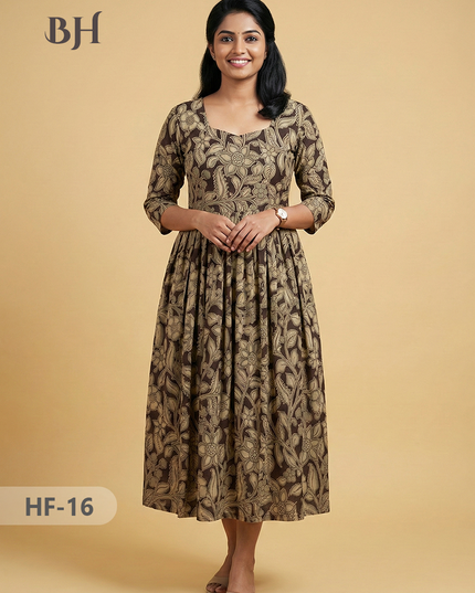 Kalamkari Design Frock – Black Colour | Handloom Ethnic Wear with Half Lining