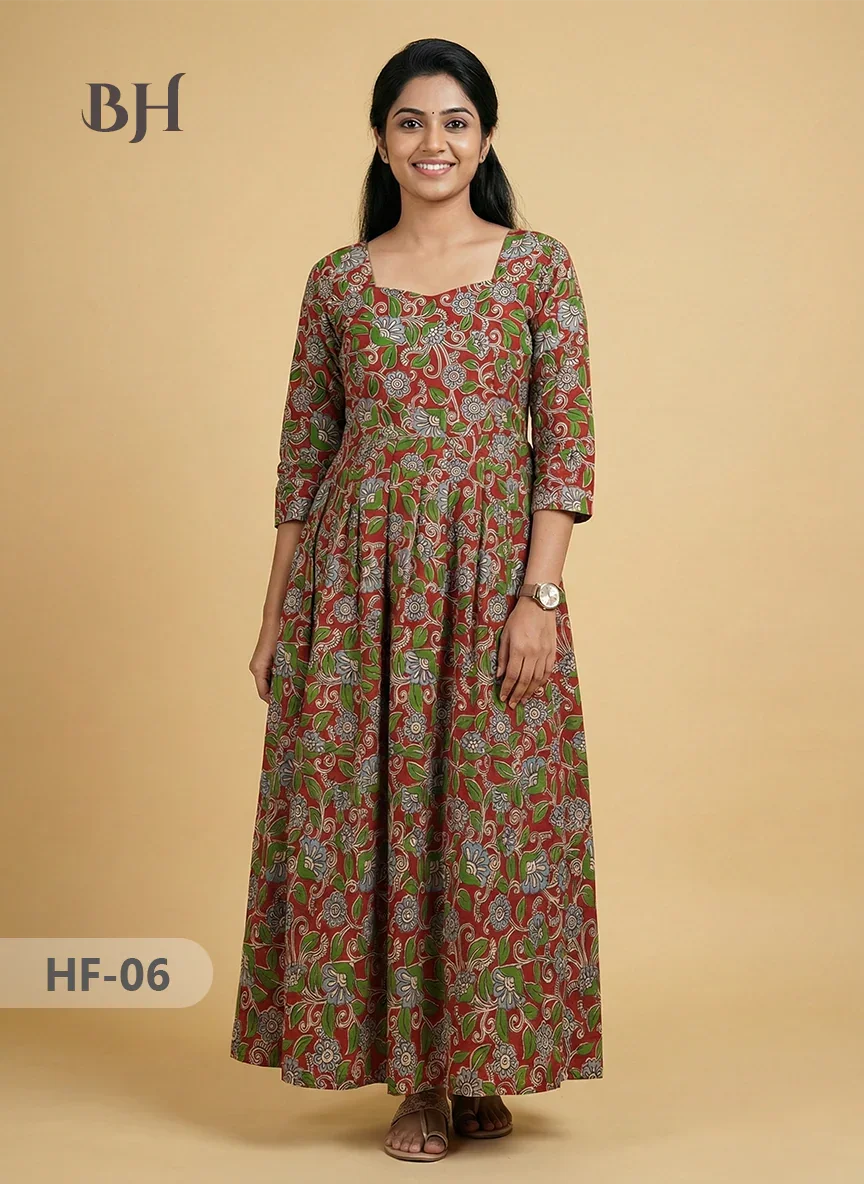 Kalamkari Design Frock – Red Colour | Handloom Ethnic Wear with Half Lining