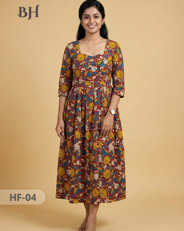 Kalamkari Design Frock – Red Colour | Handloom Ethnic Wear with Half Lining