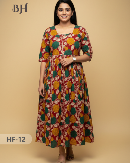 Kalamkari Design Frock – Red Colour | Handloom Ethnic Wear with Half Lining