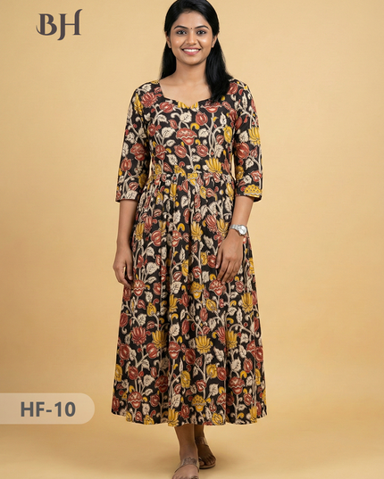 Kalamkari Design Frock – Black Colour | Handloom Ethnic Wear with Half Lining