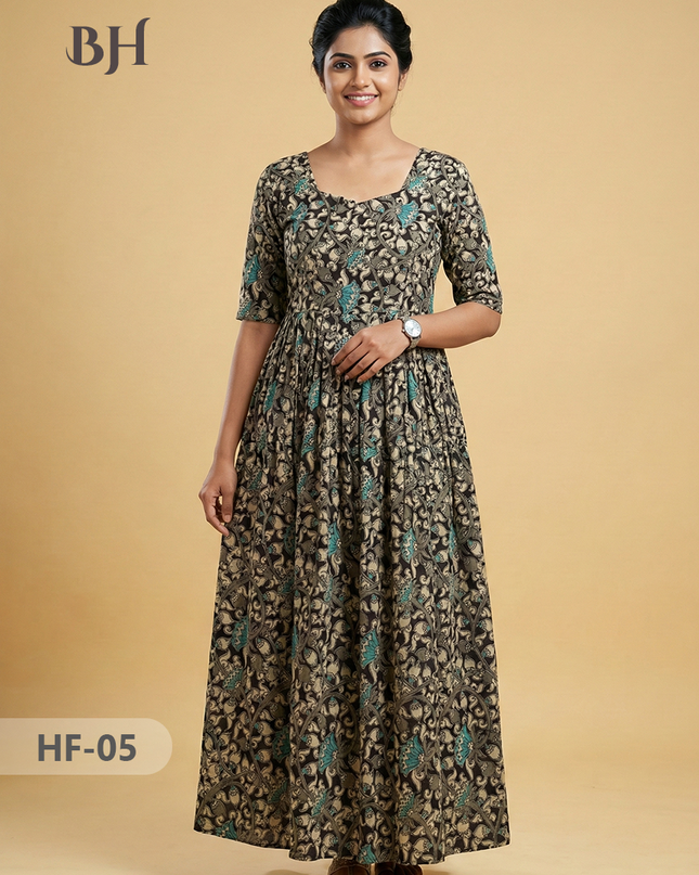 Kalamkari Design Frock – Black Colour | Handloom Ethnic Wear with Half Lining