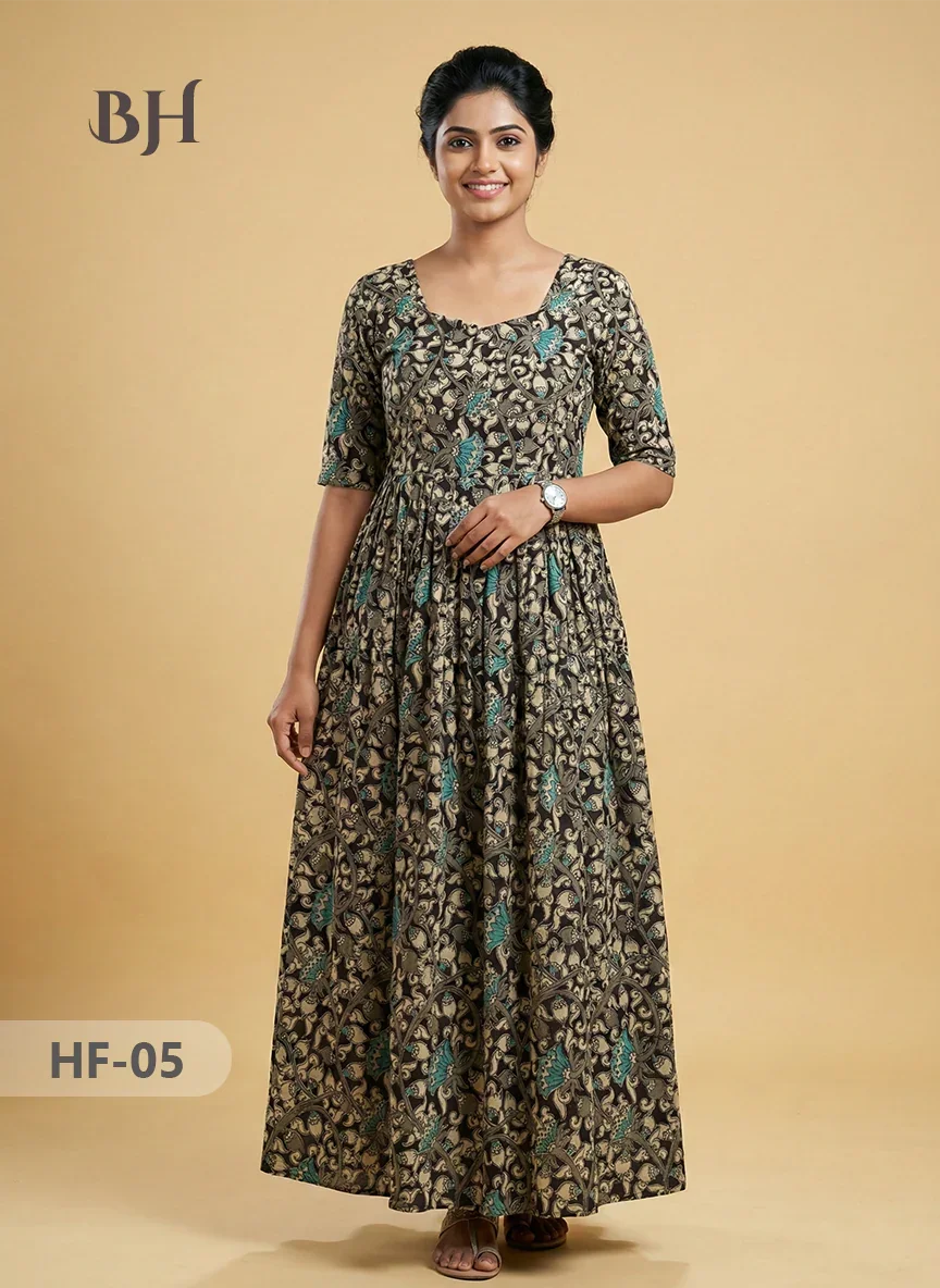Kalamkari Design Frock – Black Colour | Handloom Ethnic Wear with Half Lining