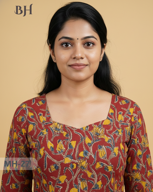 Kalamkari Design Frock – Red Colour | Handloom Ethnic Wear with Half Lining