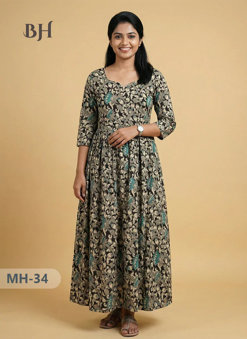 Kalamkari Design Frock – Black Colour | Handloom Ethnic Wear with Half Lining