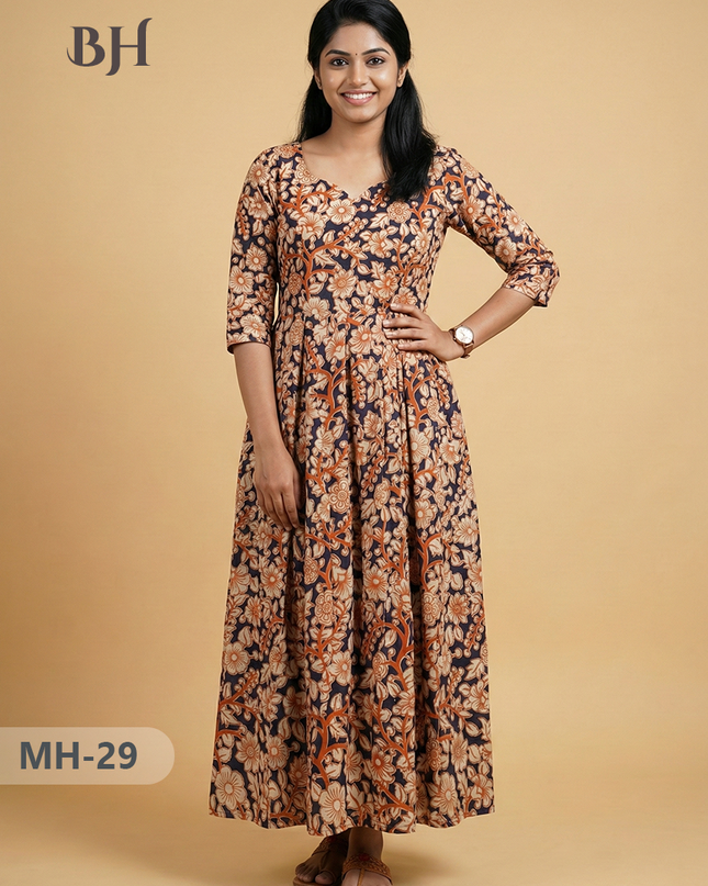Kalamkari Design Frock – Blue Colour | Handloom Ethnic Wear with Half Lining