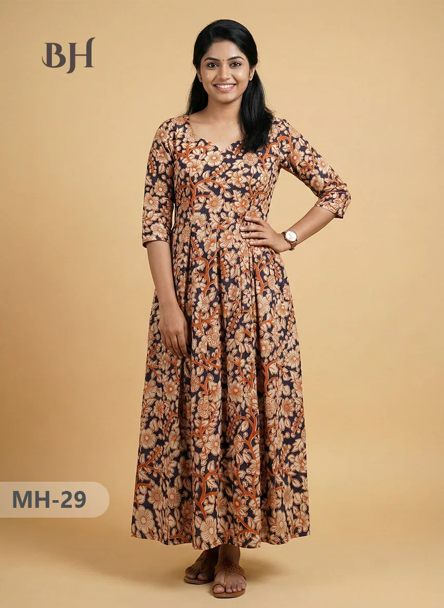 Kalamkari Design Frock – Blue Colour | Handloom Ethnic Wear with Half Lining