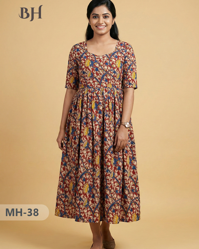 Kalamkari Design Frock – Blue Colour | Handloom Ethnic Wear with Half Lining