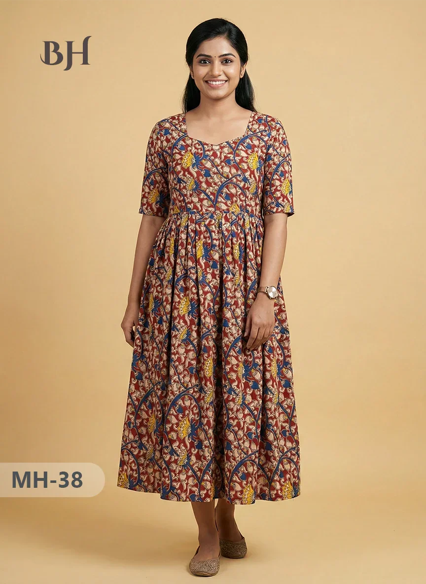 Kalamkari Design Frock – Blue Colour | Handloom Ethnic Wear with Half Lining