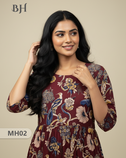 Kalamkari Design Frock – Dark Brown Colour | Handloom Ethnic Wear with Half Lining