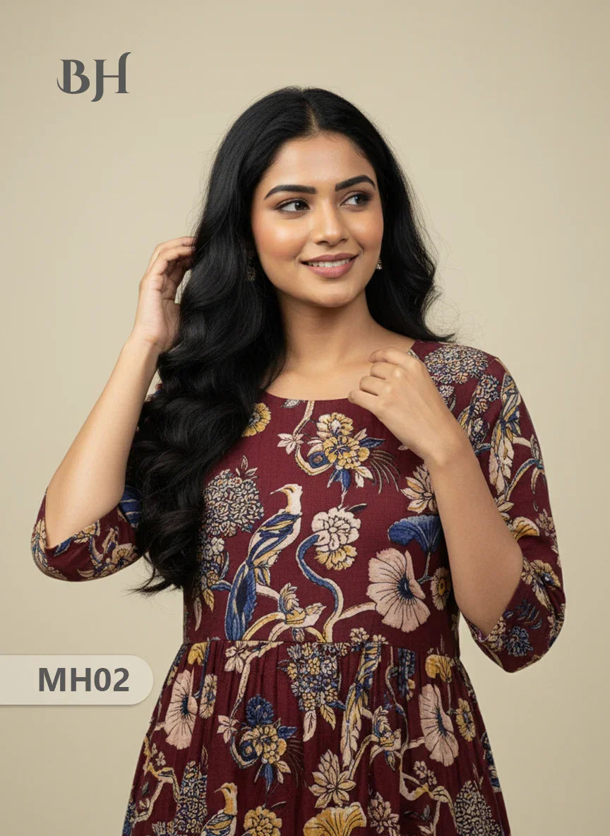 Kalamkari Design Frock – Dark Brown Colour | Handloom Ethnic Wear with Half Lining