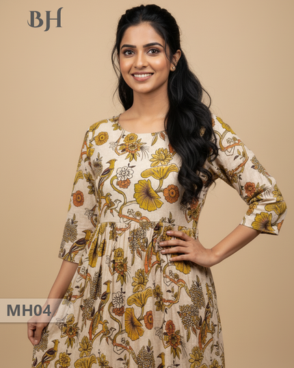 Kalamkari Design Frock – Skin Colour | Handloom Ethnic Wear with Half Lining