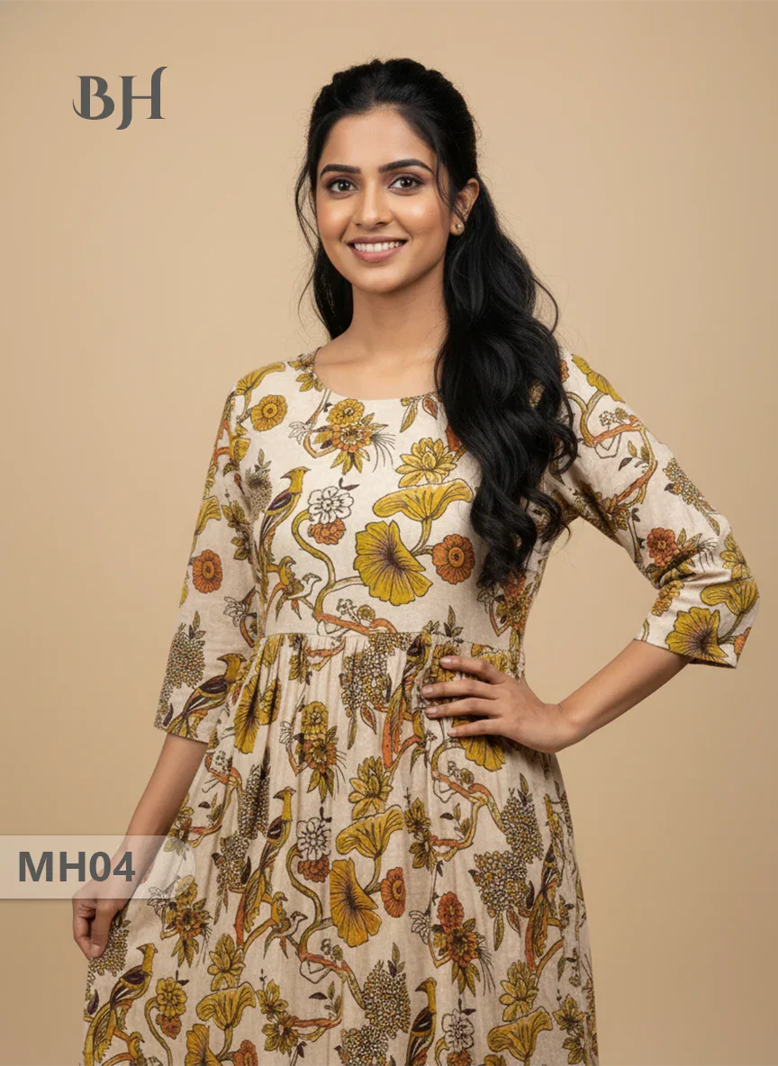 Kalamkari Design Frock – Skin Colour | Handloom Ethnic Wear with Half Lining