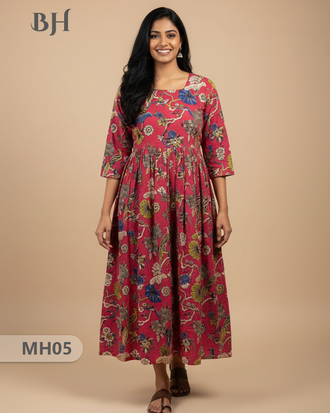 Kalamkari Design Frock – Pink Colour | Handloom Ethnic Wear with Half Lining