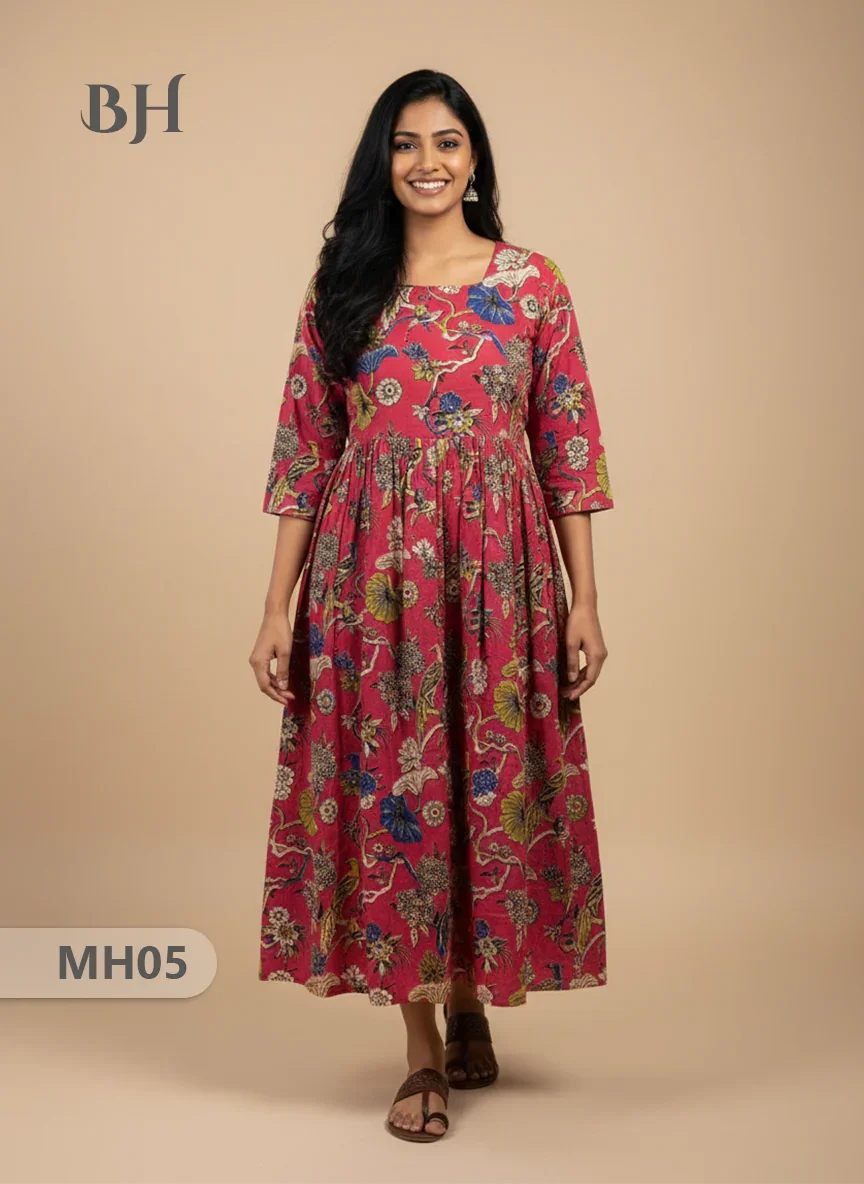 Kalamkari Design Frock – Pink Colour | Handloom Ethnic Wear with Half Lining