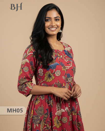 Kalamkari Design Frock – Pink Colour | Handloom Ethnic Wear with Half Lining