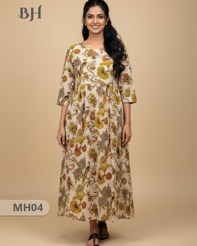 Kalamkari Design Frock – Skin Colour | Handloom Ethnic Wear with Half Lining