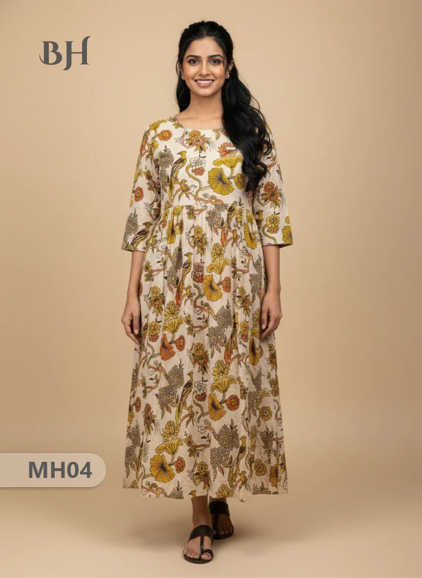 Kalamkari Design Frock – Skin Colour | Handloom Ethnic Wear with Half Lining