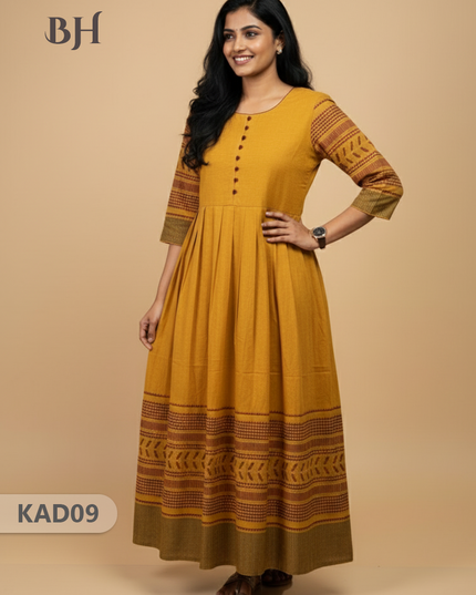 Khadi Cotton Frock Half Length with Lining – Yellow Colour | Comfortable & Stylish Handloom Dress