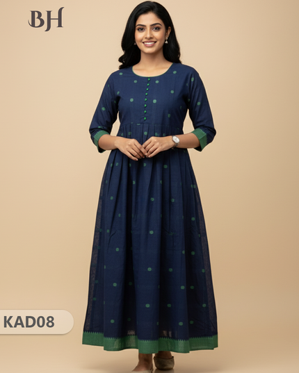 Khadi Cotton Frock Half Length with Lining – Blue Colour | Comfortable & Stylish Handloom Dress