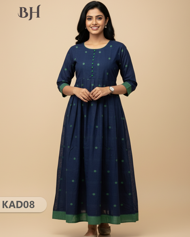 Khadi Cotton Frock Half Length with Lining – Blue Colour | Comfortable & Stylish Handloom Dress