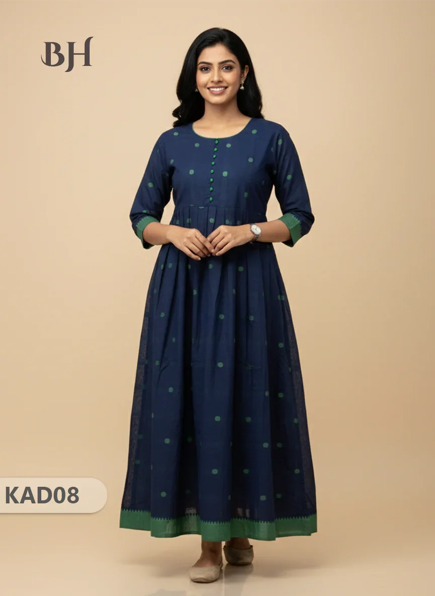 Khadi Cotton Frock Half Length with Lining – Blue Colour | Comfortable & Stylish Handloom Dress