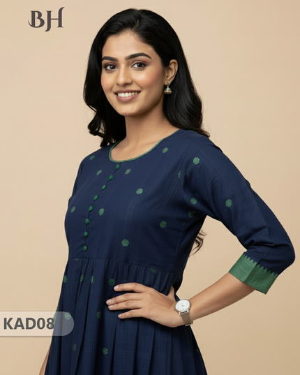 Khadi Cotton Frock Half Length with Lining – Blue Colour | Comfortable & Stylish Handloom Dress