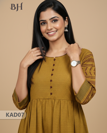 Khadi Cotton Frock Half Length with Lining – Yellow Colour | Comfortable & Stylish Handloom Dress