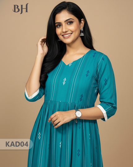 Khadi Cotton Frock Half Length with Lining – Teal Colour | Comfortable & Stylish Handloom Dress