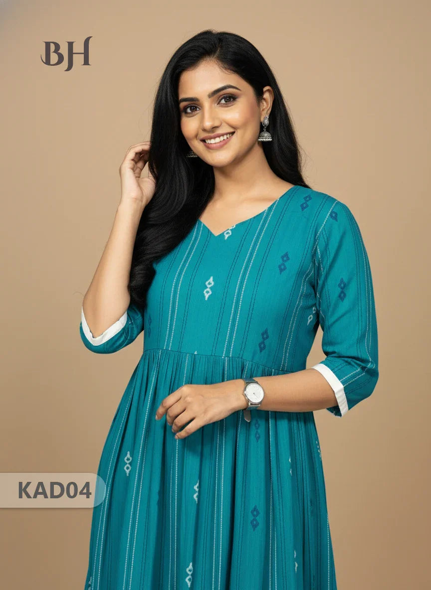 Khadi Cotton Frock Half Length with Lining – Teal Colour | Comfortable & Stylish Handloom Dress