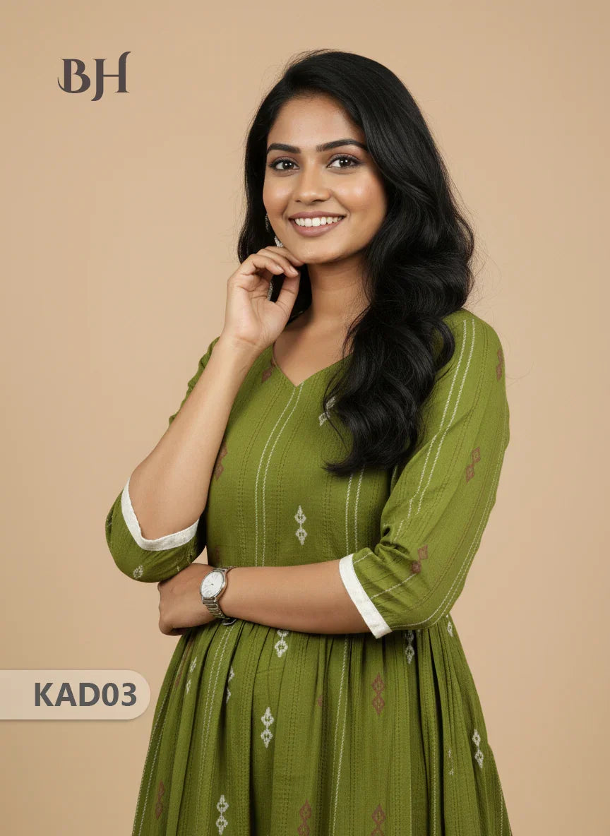 Khadi Cotton Frock Half Length with Lining – Green Colour | Comfortable & Stylish Handloom Dress