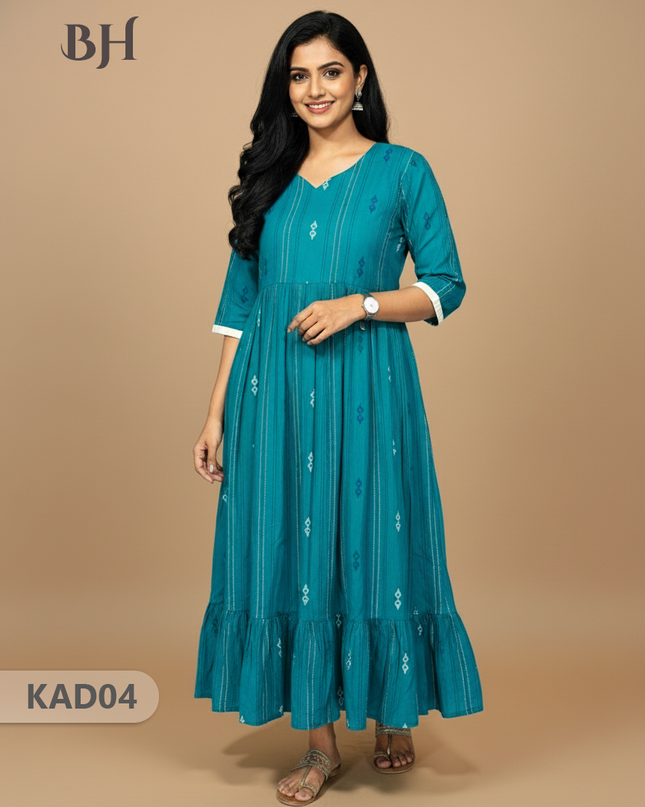 Khadi Cotton Frock Half Length with Lining – Teal Colour | Comfortable & Stylish Handloom Dress