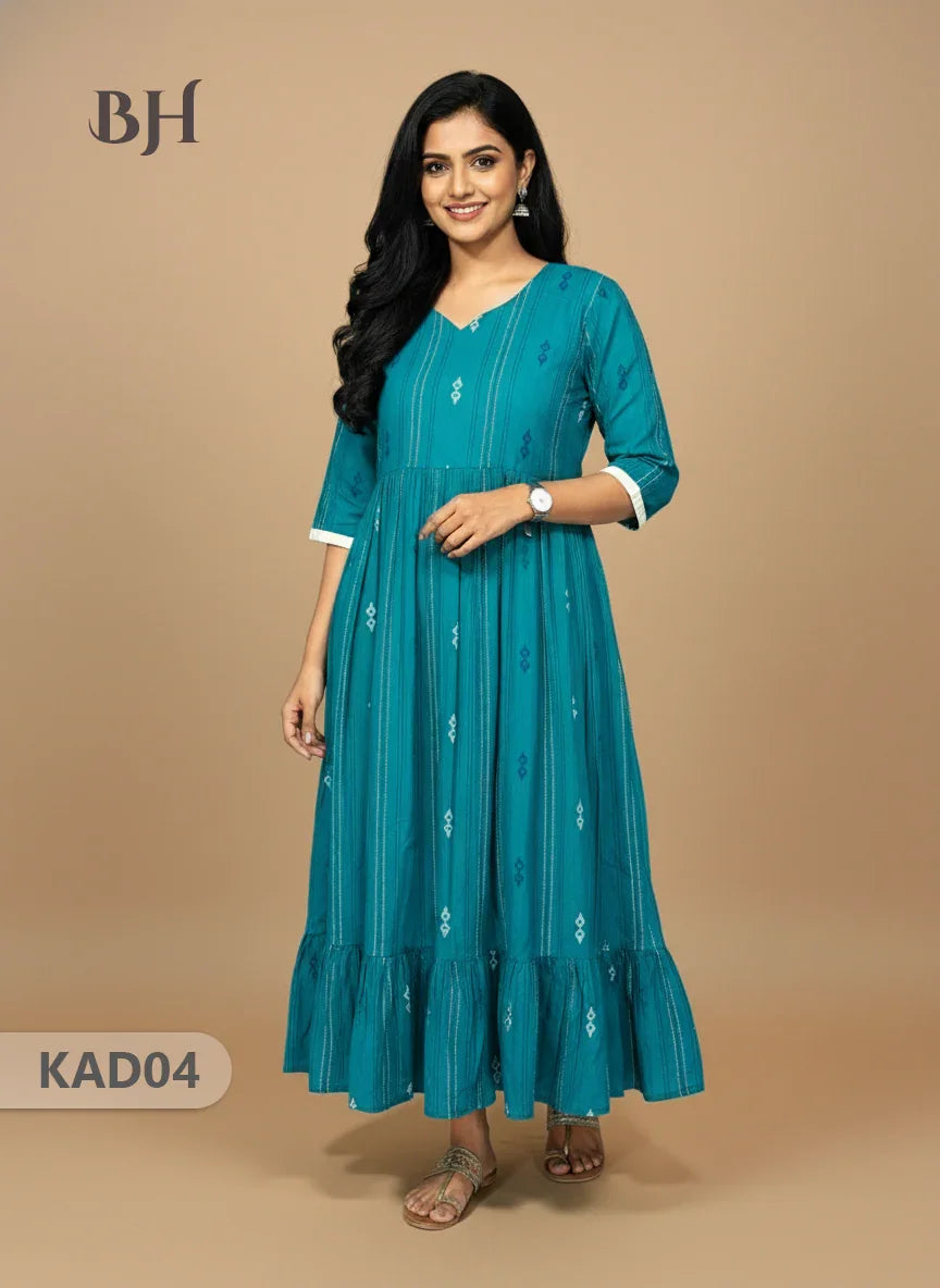 Khadi Cotton Frock Half Length with Lining – Teal Colour | Comfortable & Stylish Handloom Dress