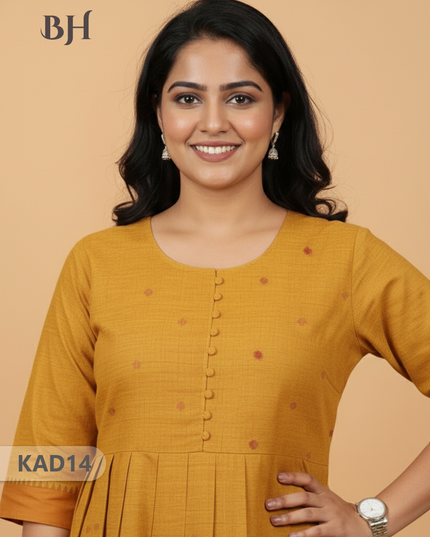 Khadi Cotton Frock Half Length with Lining – Yellow Colour | Comfortable & Stylish Handloom Dress