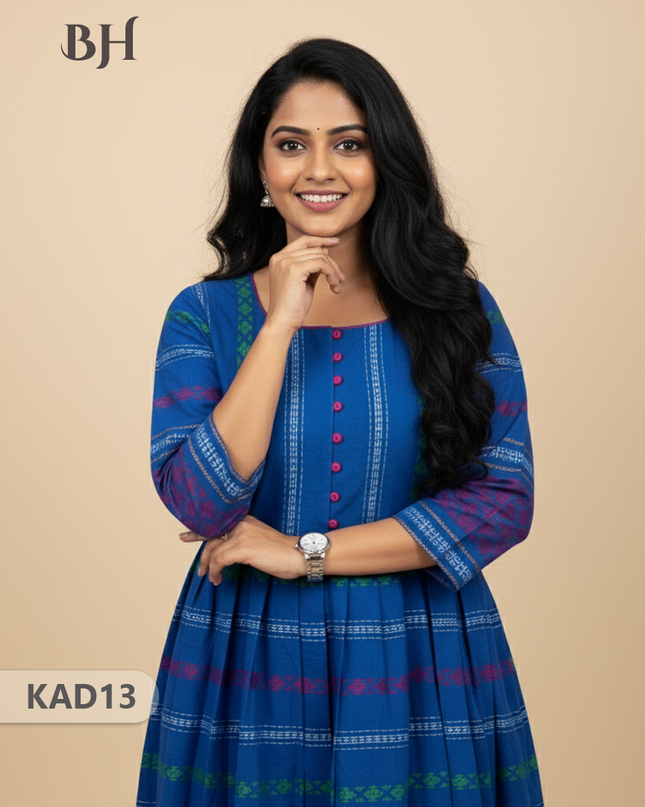 Khadi Cotton Frock Half Length with Lining – Blue Colour | Comfortable & Stylish Handloom Dress