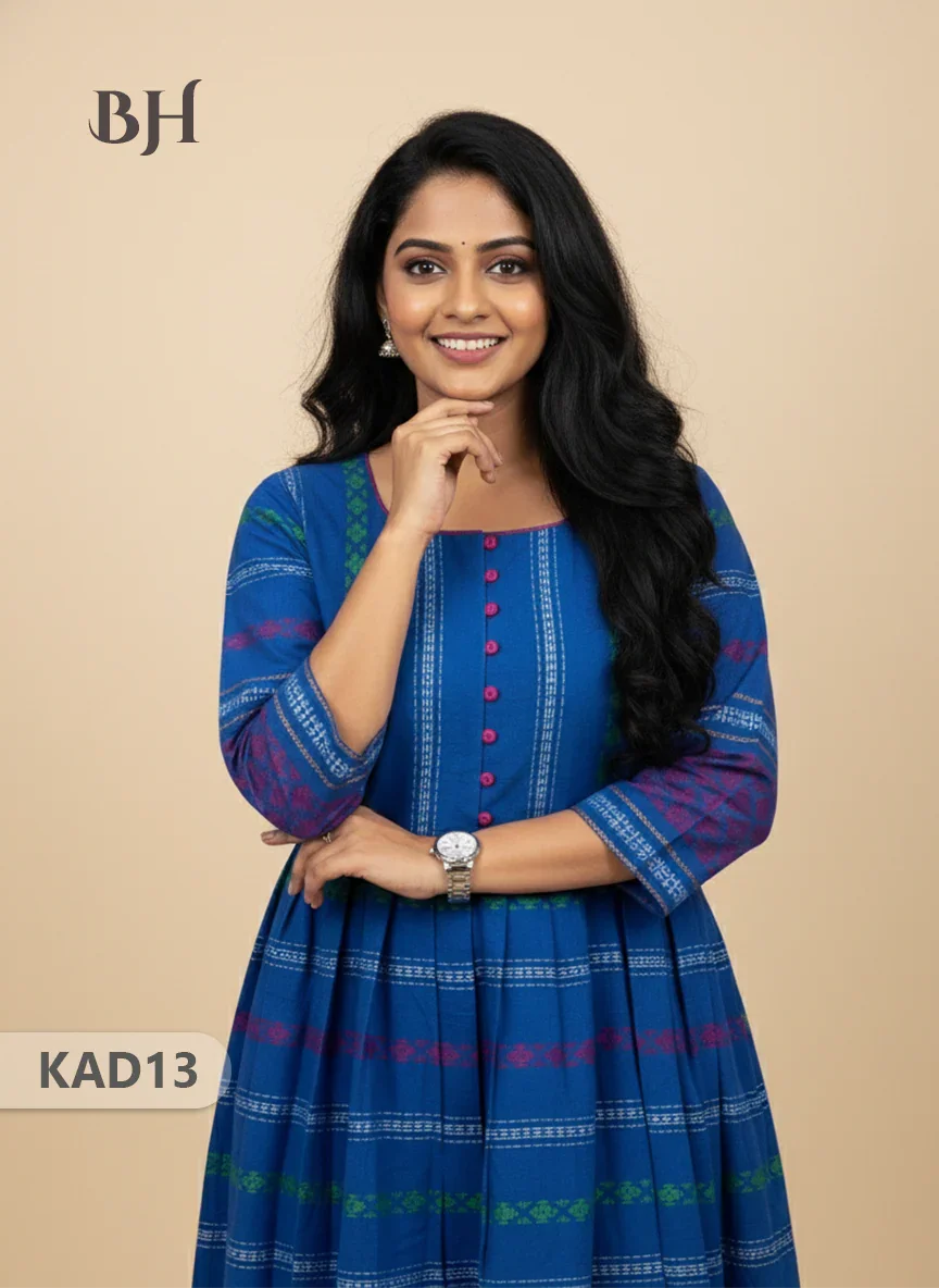 Khadi Cotton Frock Half Length with Lining – Blue Colour | Comfortable & Stylish Handloom Dress