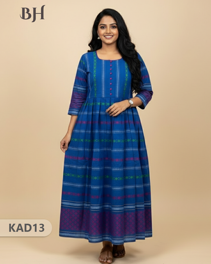 Khadi Cotton Frock Half Length with Lining – Blue Colour | Comfortable & Stylish Handloom Dress