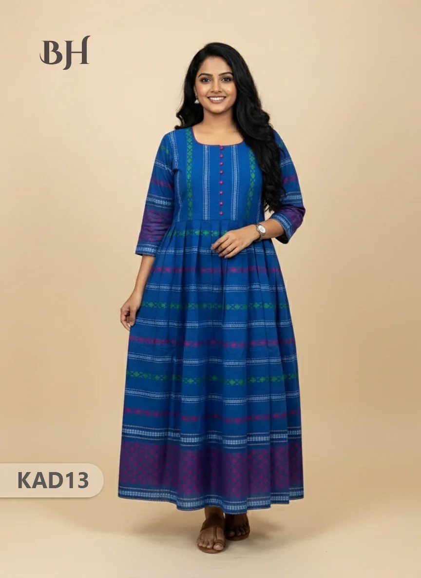 Khadi Cotton Frock Half Length with Lining – Blue Colour | Comfortable & Stylish Handloom Dress