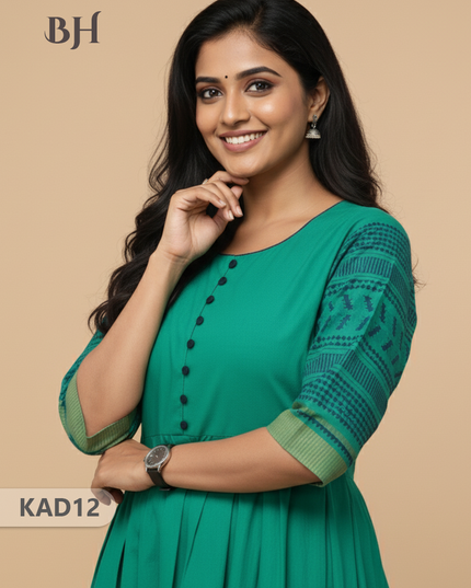 Khadi Cotton Frock Half Length with Lining – Teal Colour | Comfortable & Stylish Handloom Dress