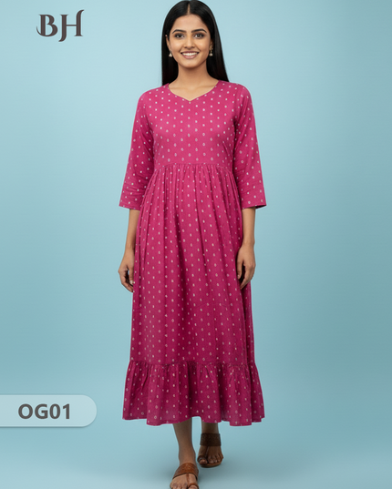 Khadi Handloom Cotton Frock for Women Pink Colour – Traditional Handloom Dress
