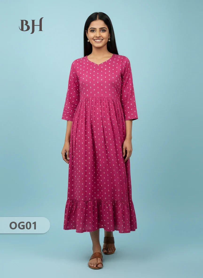 Khadi Handloom Cotton Frock for Women Pink Colour – Traditional Handloom Dress