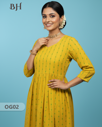 Khadi Handloom Cotton Frock for Women Yellow Colour – Traditional Handloom Dress