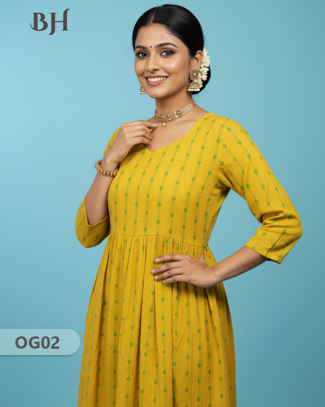 Khadi Handloom Cotton Frock for Women Yellow Colour – Traditional Handloom Dress