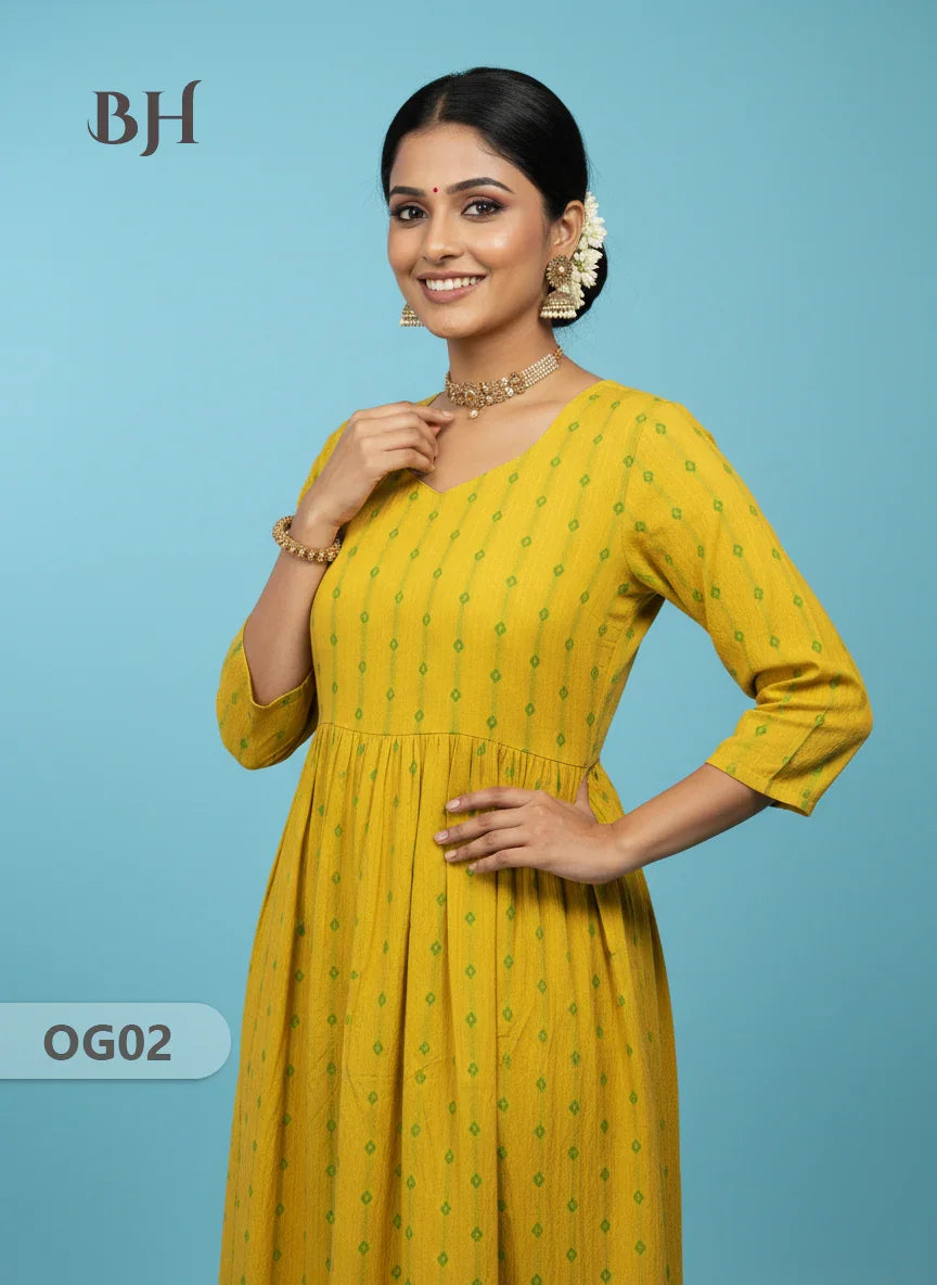 Khadi Handloom Cotton Frock for Women Yellow Colour – Traditional Handloom Dress