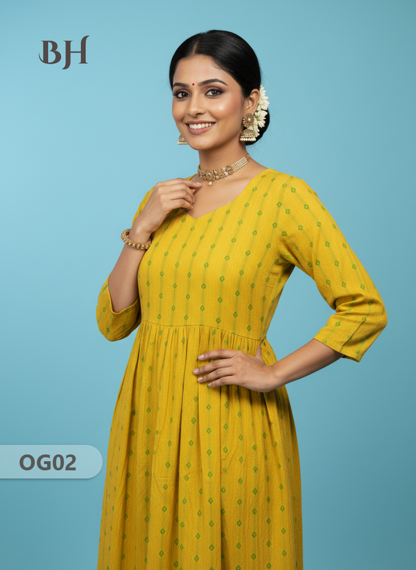 Khadi Handloom Cotton Frock for Women Yellow Colour – Traditional Handloom Dress