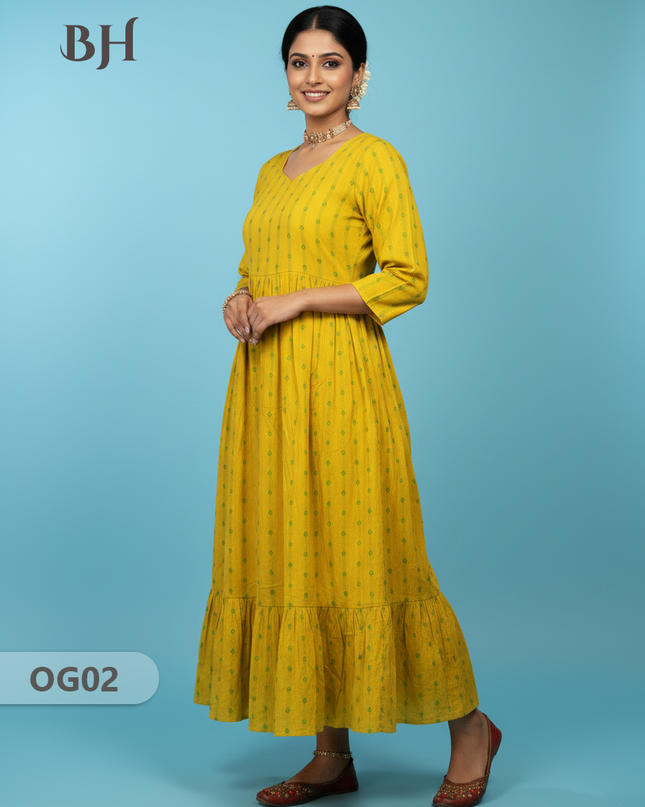 Khadi Handloom Cotton Frock for Women Yellow Colour – Traditional Handloom Dress